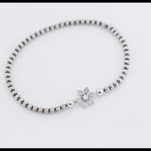 3mm 925 14k Gold Diamond Flower beaded Bracelet